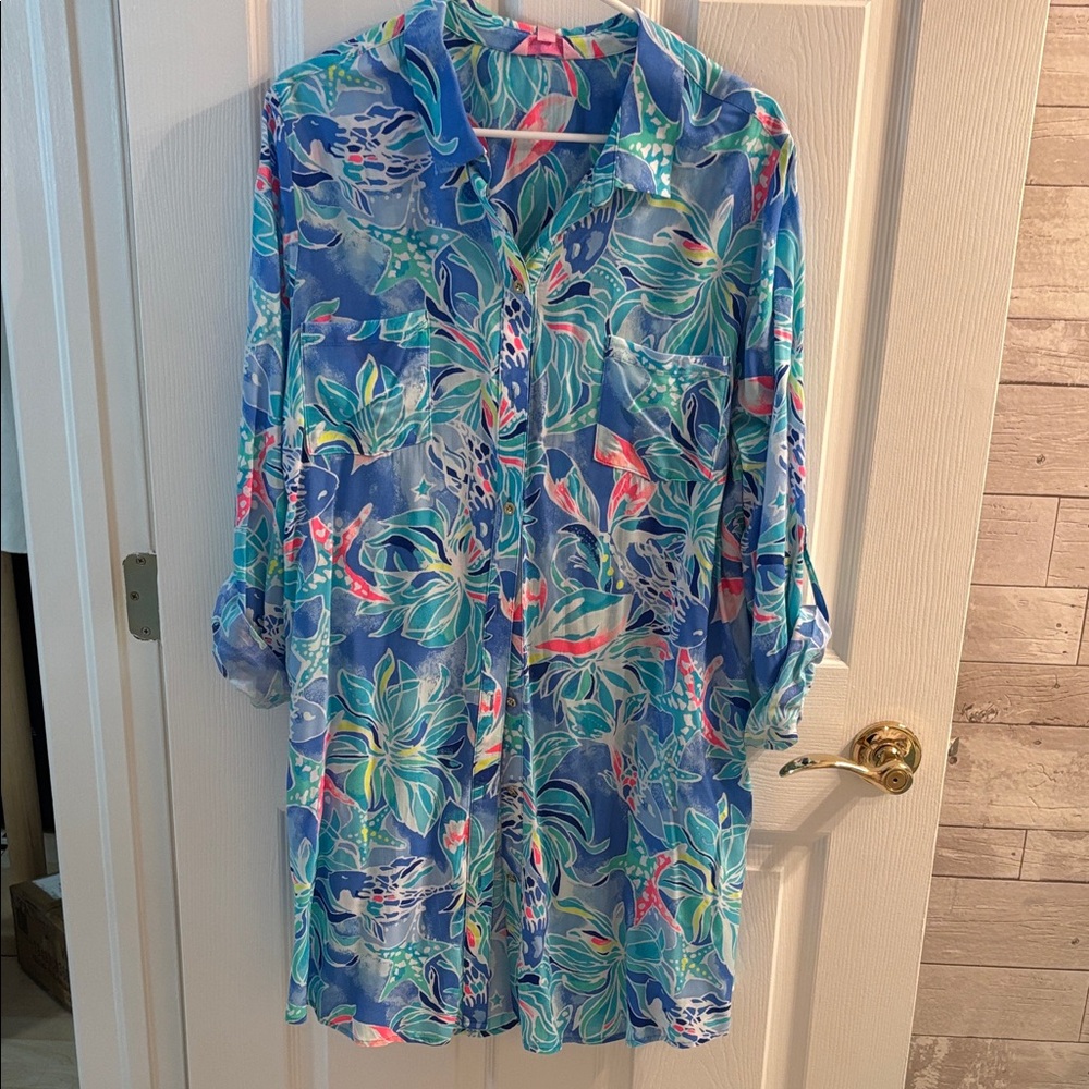Lilly Pulitzer Colorful Floral Button-Up Shirt / coverup NEW WITH TAGS